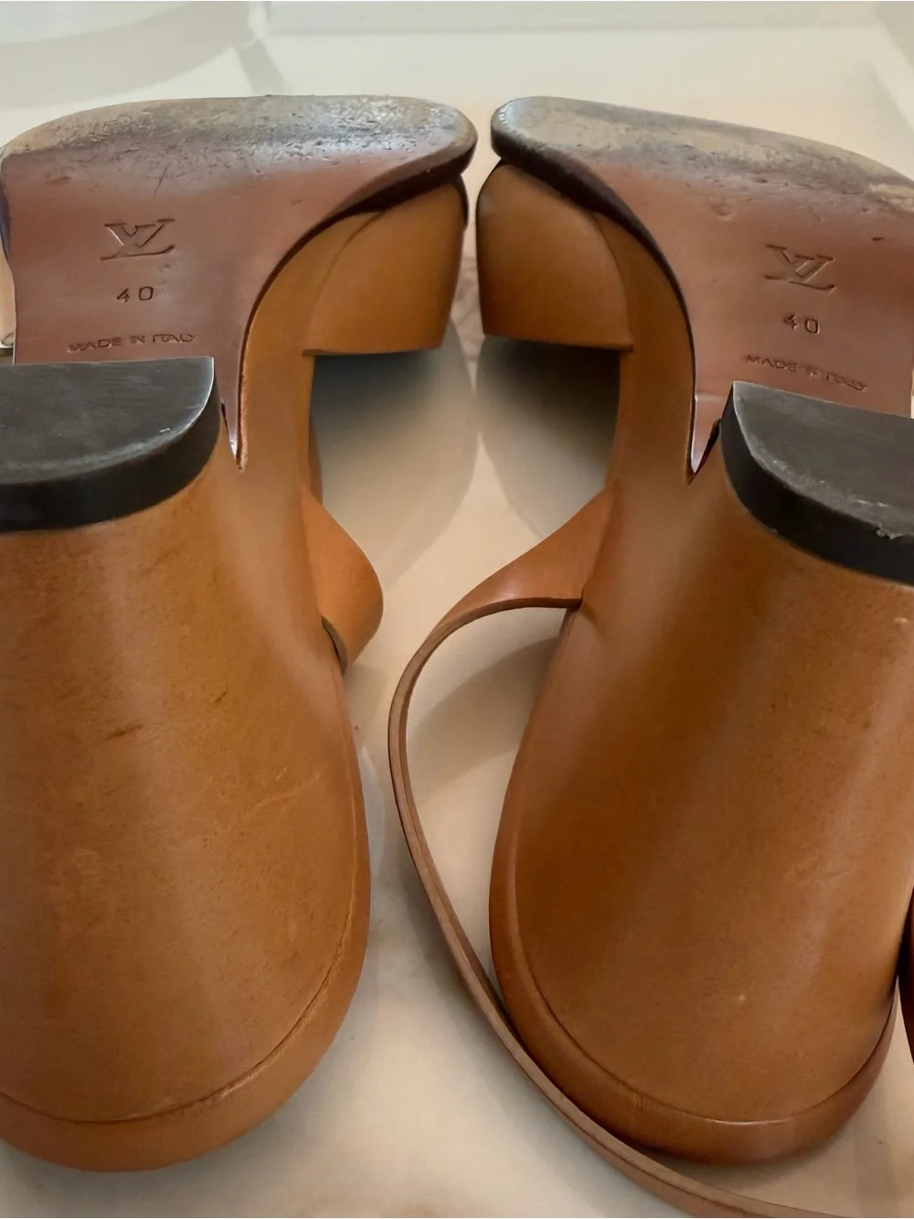 Louis Vuitton Cognac Leather Wedge Sandals with Ankle Strap